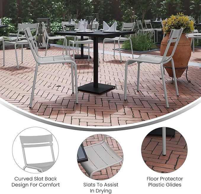 Flash Furniture Nash Commercial Grade Steel Stack Chair, Indoor-Outdoor Armless Chair with 2 Slat Back, Set of 2, Silver