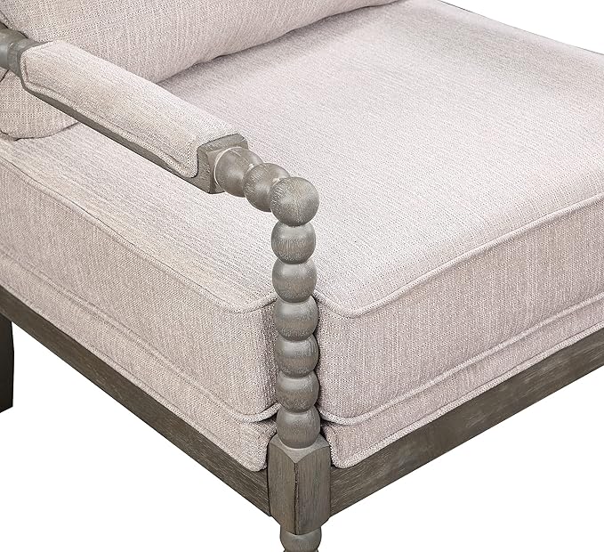 OSP Home Furnishings Abbott Spindle Accent Chair with Padded Spring Seat and Brushed Grey Base, Linen Fabric