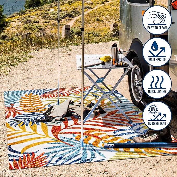 JONATHAN Y Tropics Palm Leaves Indoor Outdoor Area Rug 4X6 Cream/Orange, Boho for Backyard, Patio, Porch, Easy-Cleaning, High Traffic, Pet-Friendly, Non-Shedding (AMC100B-4)