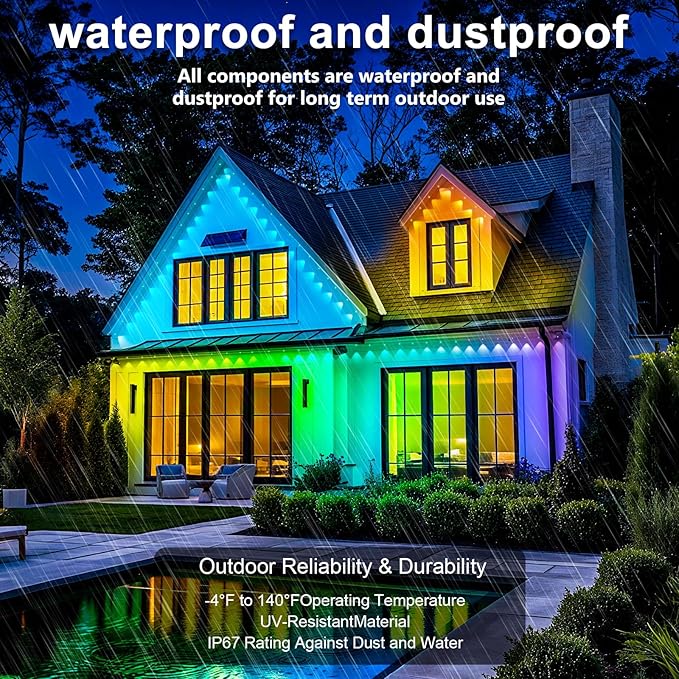 Permanent Outdoor Lights,200FT RGB Waterproof Lights for House,IP67 Smart LED Light with App/Remote Control for Garden Decor,Party,Holidays,Birthday