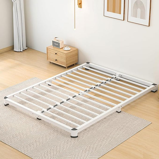 4 Inch King Bed Frame, Metal Platform Bed Frame with Round Corner Legs, 3500 lbs Heavy Duty Steel Slats Support, No Box Spring Needed, Noise Free, Easy Assembly, White