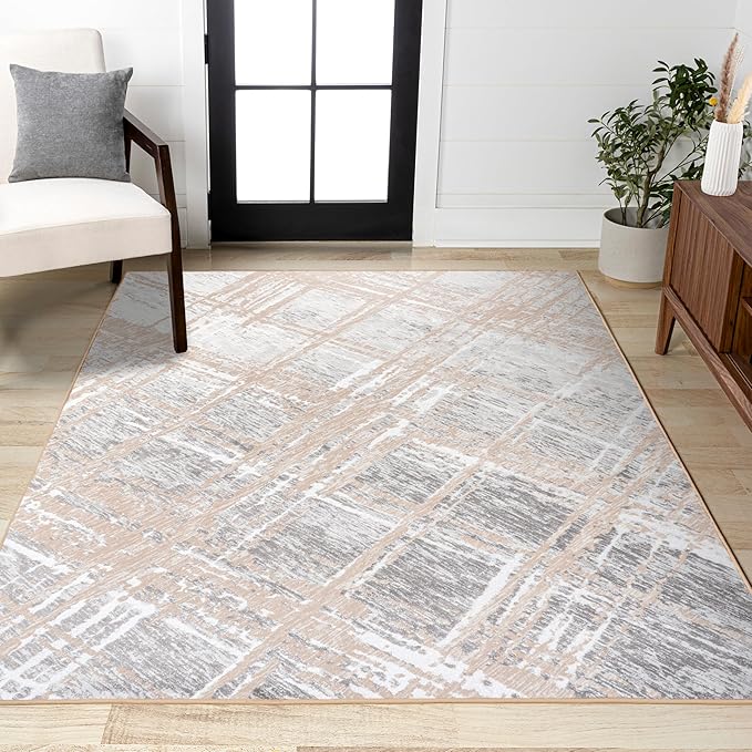 JONATHAN Y Slant Abstract Beige/Gray Indoor Area Rug 8X10 ft, Modern for Living Room, Bedroom, Kitchen, Office, Easy-Cleaning, High Traffic, Pet-Friendly, Non-Shedding SOR201C-8