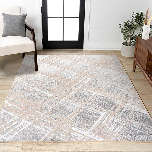 JONATHAN Y Slant Abstract Beige/Gray Indoor Area Rug 8X10 ft, Modern for Living Room, Bedroom, Kitchen, Office, Easy-Cleaning, High Traffic, Pet-Friendly, Non-Shedding SOR201C-8