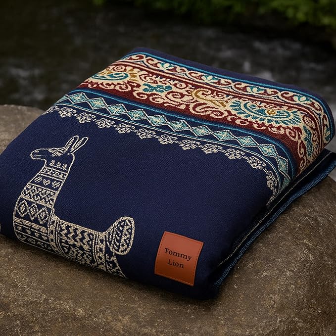 Tommy Lion - Alpaca Wool Blanket 80x90 in, Hypoallergenic, Soft, Lightweight, Handwoven. Queen Size. Made in Ecuador. 100% natural.