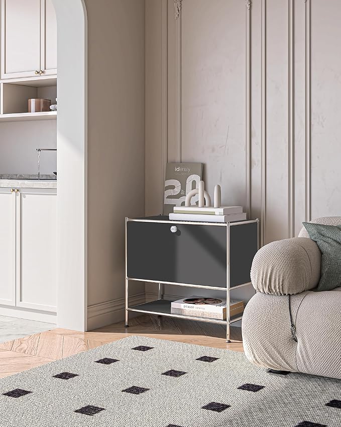 Metal Sidetable with Flap Door, 27.5" Height - DIY Modern Furnishing for Home, Office, Foyer, Bedroom - Night Stand, Book Shelf, Bookshelf, Cube Storage Organizer, Bedside Table (Grey)