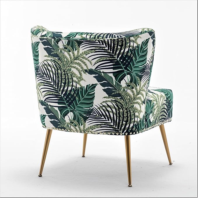 Thia Armless Accent Chair for Living Room, Elegant Seat with Nailhead Trim, Gold Metal Legs and Comfortable Curved Back, 28" D x 25" W x 29.5" H, 01 Floral Print