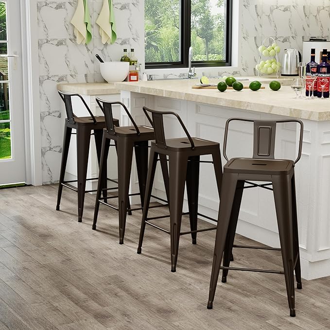 Tongli Metal Bar Stools Set of 4 Barstools Counter Height Bar Stools with Back Industrial Bar Stool Indoor Counter Stool Kitchen Island Stools Modern Bar Chair 24 inch Rusty