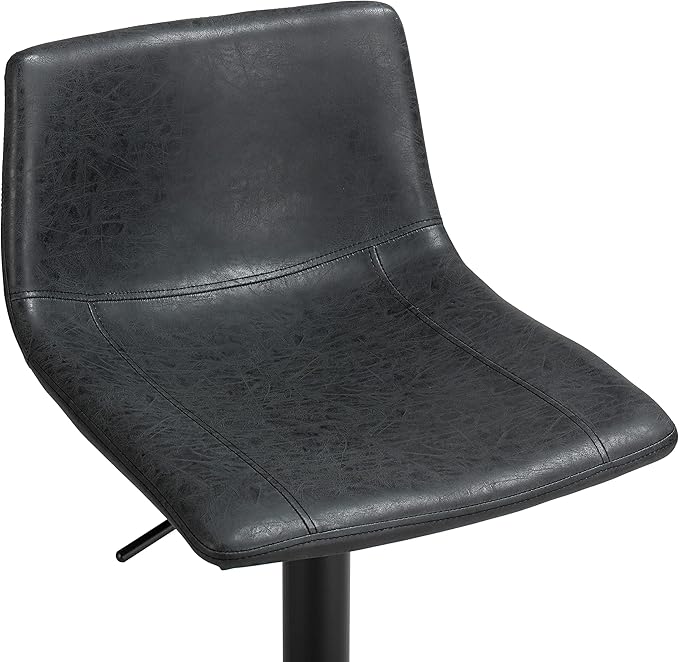 Finnhomy Bar Stools Set of 2 Counter Height, Swivel Barstools with Footrest and L Shape Back, Height Adjustable Modern Bar Chairs, Vintage Leather, Retro Black