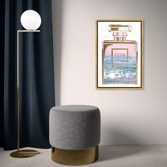 The Oliver Gal Artist Co. Fashion and Glam Wall Art Framed Canvas Prints Blush Ocean Spray Perfume Home Décor, 16" x 24", Gold Floater