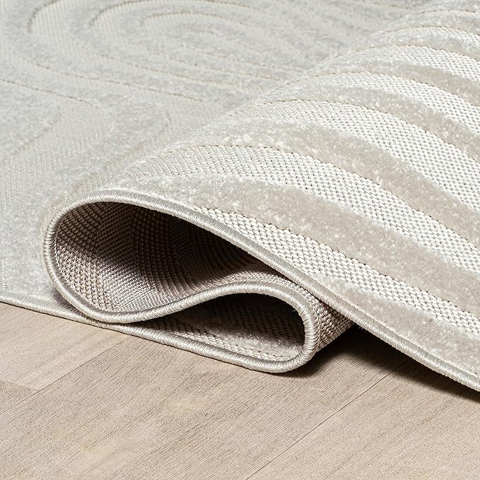 JONATHAN Y Maribo High-Low Abstract Striped Cream/Ivory 6x9 Indoor/Outdoor Area Rug, Pet Friendly, Non-Shedding, Stain Resistant, Easy-Cleaning for Backyard, Patio, Porch (SCN103A-6)