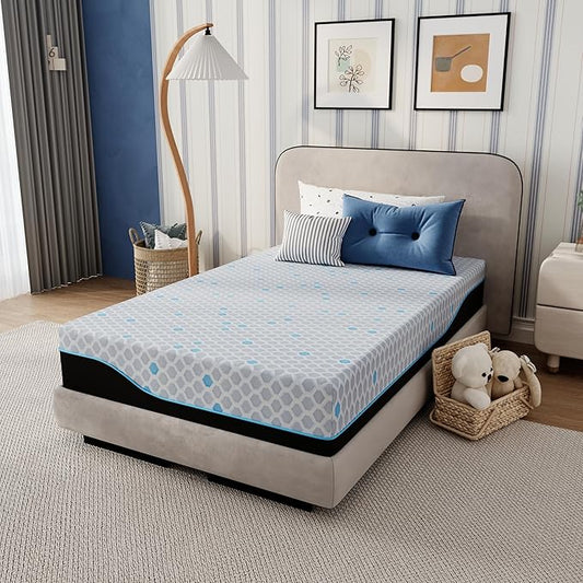 EGOHOME 10 Inch Twin Mattress, Charcoal Gel Cooling Memory Foam Mattress in a Box, Medium Fiberglass Free, CertiPUR-US Certified, Hexagonal Pattern