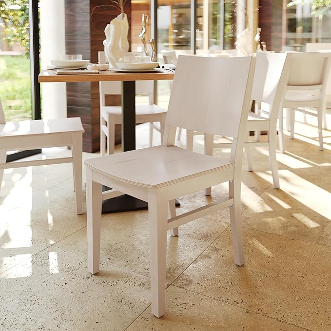 Flash Furniture Naples Commercial Solid Wood Dining Chair, Curved Backrest, Sturdy Mortise and Tenon Construction, Antique White