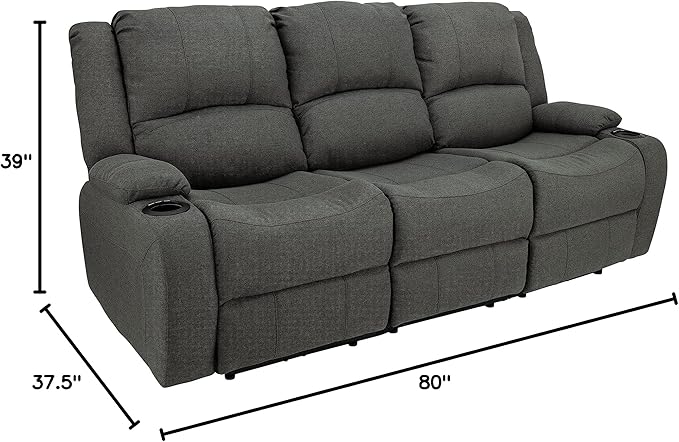 RecPro Charles Powered Double RV Wall Hugger Recliner Sofa | RV Loveseat | RV Furniture | Cloth (Fossil, 80")