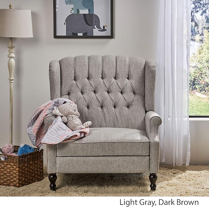 Christopher Knight Home Salome Push Back Recliner, Light Gray, Dark Brown