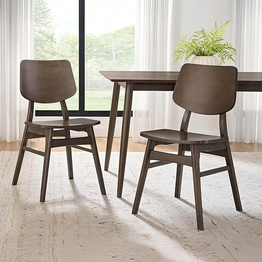 Alaterre Furniture Calais Dining – Mid Century Modern Set of 2 Dining Chairs – Solid Wood Chair Set with Minimalist Design for Dining Room or Kitchen (Walnut Finish)