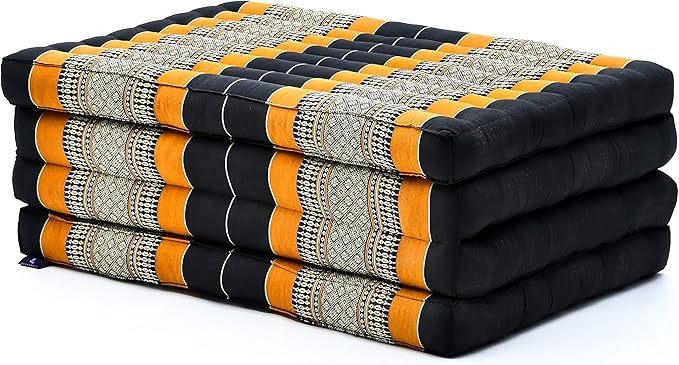 Leewadee Trifold Mattress Standard – Comfortable Thai Massage Pad, Foldable Floor Mattress Filled with Kapok, Perfect to Use as a Sleeping Mat 79 x 28 inches, Black Orange