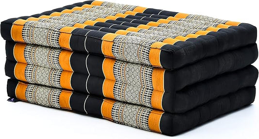 Leewadee Trifold Mattress Standard – Comfortable Thai Massage Pad, Foldable Floor Mattress Filled with Kapok, Perfect to Use as a Sleeping Mat 79 x 28 inches, Black Orange