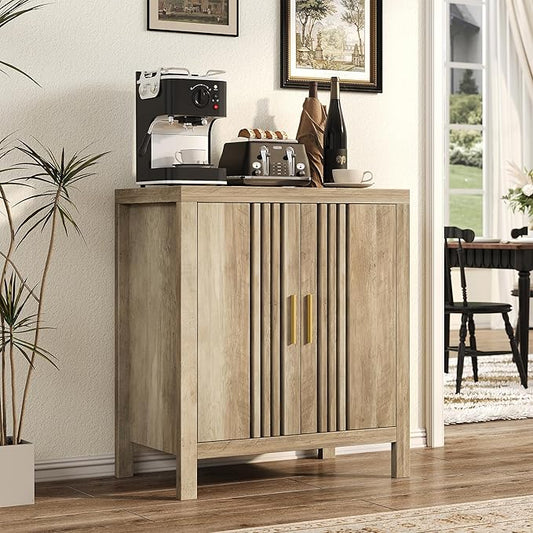 Sideboard Buffet Cabinet with Storage, Farmhouse Storage Cabinet Kitchen Buffet Cabinets, Wood Coffee Bar Sideboard for Kitchen, Entryway, Living Room, Natural Oak