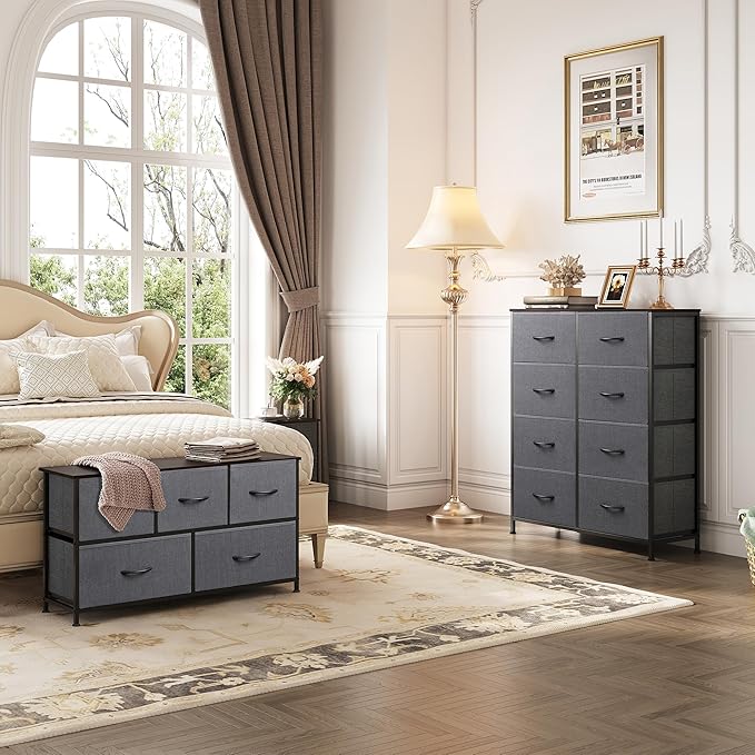 WLIVE 5 Drawer Dresser and 8 Drawer Dresser Set, Storage Tower, Organizer Unit for Bedroom, Hallway, Entryway