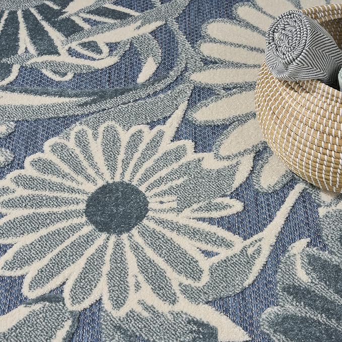 Nourison Home Aloha Blue 7'10" x 10'6" Area Rug - Easy Clean, Non Shedding, Bed Room, Living Room, Dining Room, Kitchen (8' x 11')
