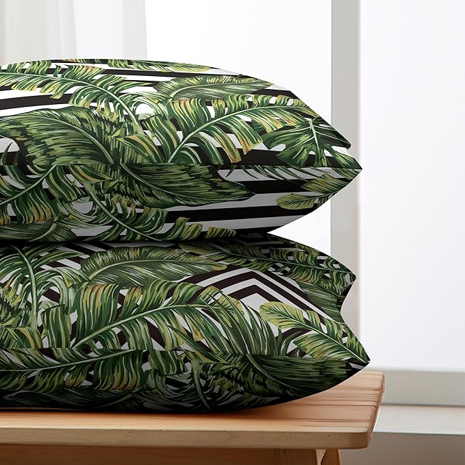 Tropical Leaves Lumbar Pillow Covers Set of 2 Summer Palm Leaves Rectangle Pillow Case 12x20 Black and White Geometric Waist Throw Pillow Covers for Living Room Sofa