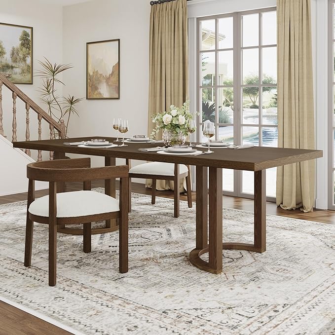 Christopher Knight Home Evat 95 Inch Dining Table for 6-8 People, Modern Kitchen Table with U-Shaped Legs, Large Wooden Rectangular Farmhouse Dinner Furniture for Dining Room, Home Office, Walnut