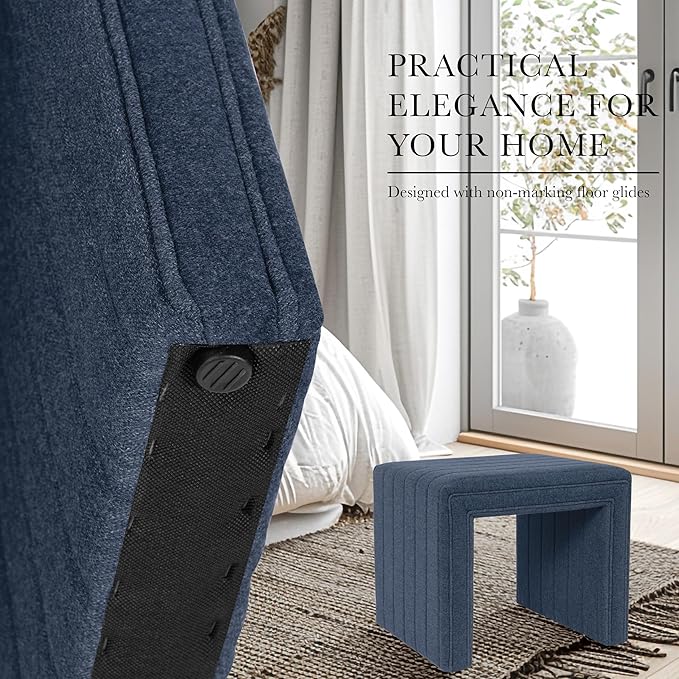 Spatial Order Modern Channel Tufted Ottoman | HomePop Home Décor | Ottoman for Living Room & Bedroom - Blue Woven Fabric