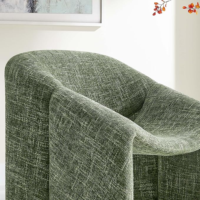 Modway Vivi Chenille Upholstered Accent Basil-Plush, Comfy Armchair, Ideal as a Modern Barrel, Lounge Reading Chair for Living Room, Bedroom or Cozy Corner Seating