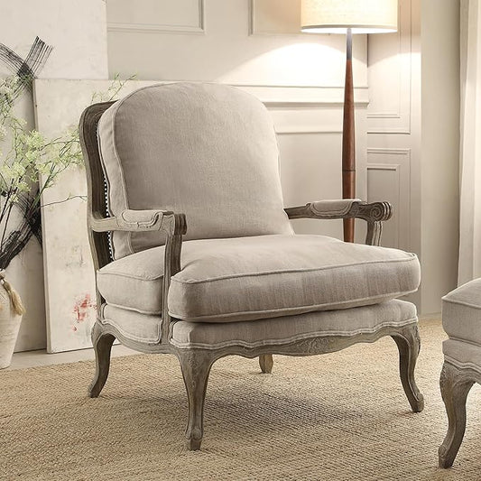Lexicon Parlier Show Wood Accent Chair - Mid Century Modern Chair for Living Room, Traditional French Country Style, Padded Arms, Reversible Cushion, Solid Wood Frame, Arrives Assembled, Neutral