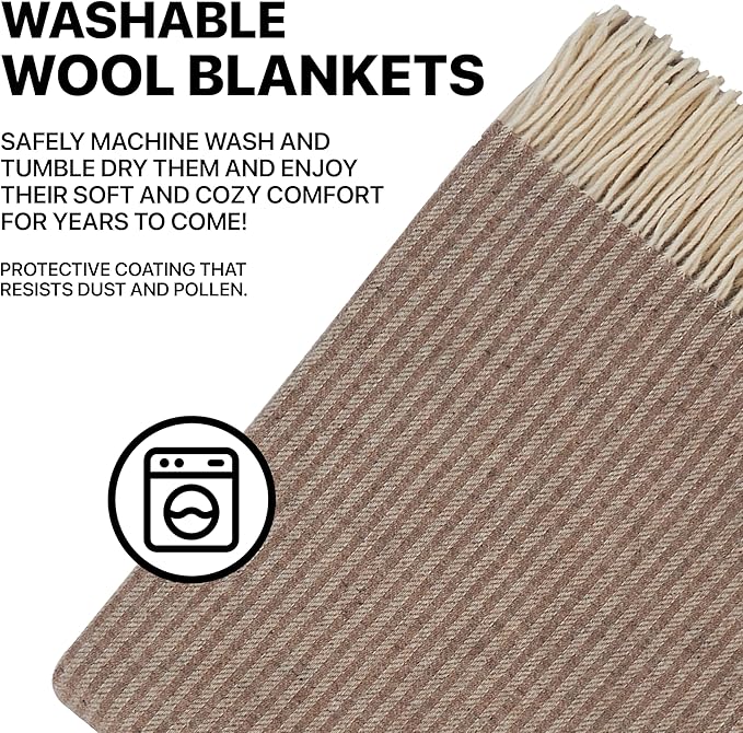 | Cashmere Blend Blanket | 10% Cashmere, 90% Superfine Wool | Ultra-Soft, Warm & Breathable Throw with Fringes | Elegant Bed or Sofa Layer 55"x79" (140 x 200 cm)