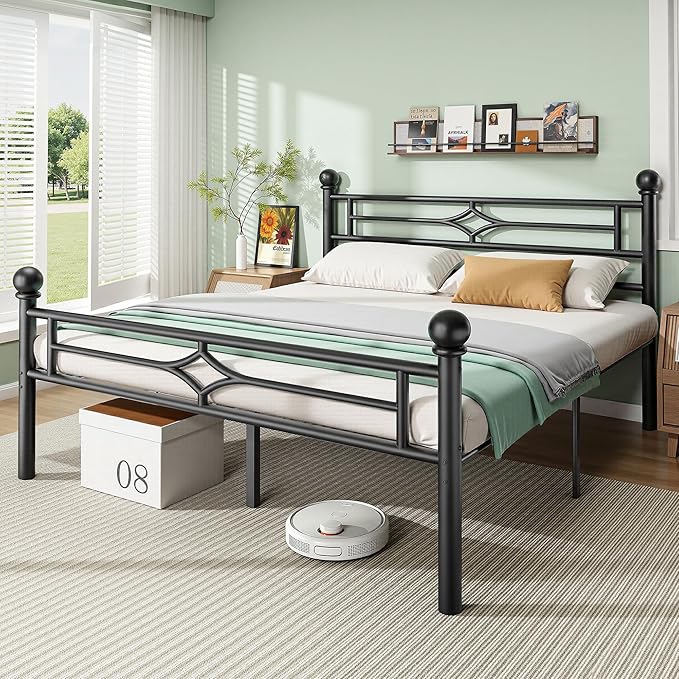 BedsPick Twin Bed Frame with Headboard and Footboard, Metal Platform Bed Frame with Round Corner Ball, 800 LBS Heavy Duty Steel Slats Support, No Box Spring Needed/Noise-Free/Easy Assembly, Black