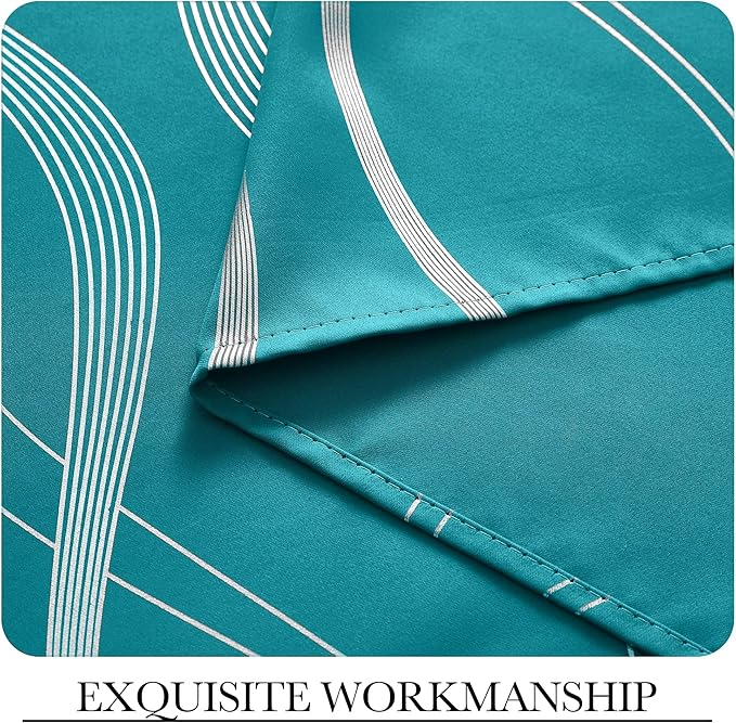 NICETOWN Room Darkening Curtains for Bedroom, Peacock Teal, 2 Panels, 52 x 84 inch, Noise Reducing Thermal Insulated Wave Line Foil Print Design Blackout Curtains for Storage Office Work Area