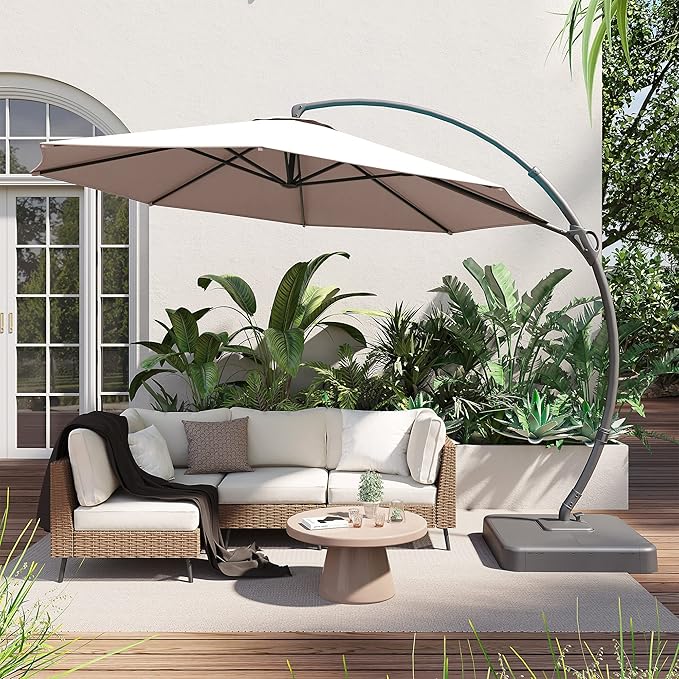 LAUSAINT HOME Outdoor Patio Umbrella with Base included, Deluxe Curvy Cantilever Umbrella Heavy Duty Offset Hanging Umbrella