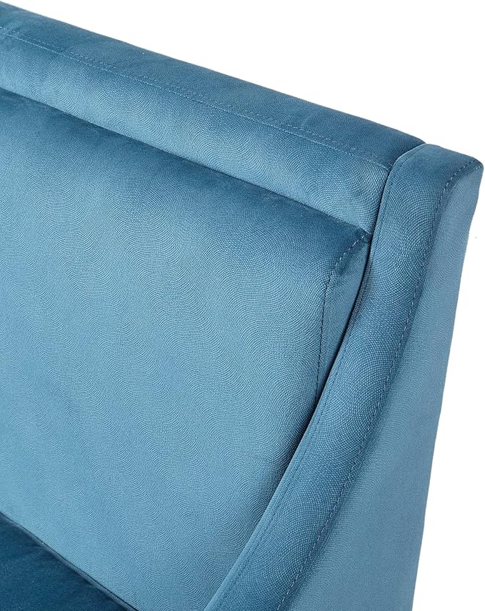 Martha Stewart Anna Upholstered Accent Chair, Removable Lumbar Pillow Support, Square Arm, Jacqard Fabric, Chic Modern Wide Cushion Seat Bedroom Lounge Comfy, Blue, 30.75" W x 32.25" D x 32.5" H