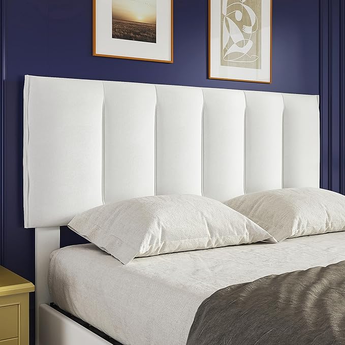 VECELO Queen Size Bed Frame with 4 Storage Drawers, Adjustable Height Headboard, Heavy-Duty Platform Bedframe with Strong Wooden Slats, No Box Spring Needed, Pure White