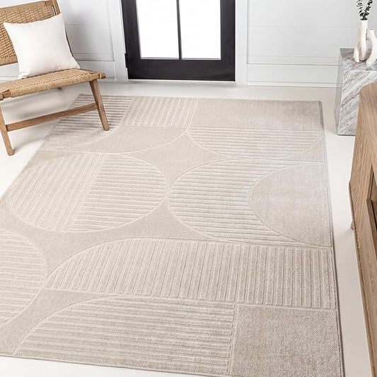 JONATHAN Y Nordby High-Low Arch Striped Ivory/Cream Indoor/Outdoor Area Rug, 12x18, Pet Friendly, Non-Shedding, Stain Resistant, Easy-Cleaning for Backyard, Patio (SCN104B-18)