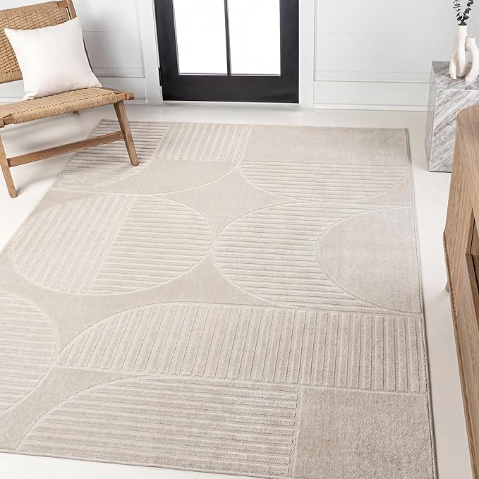 JONATHAN Y Nordby High-Low Arch Striped Ivory/Cream Indoor/Outdoor Area Rug, 4x6, Modern, Contemporary,Geometric, Bohemian, Bedroom, Kitchen, Living Room,Non Shedding (SCN104B-4)