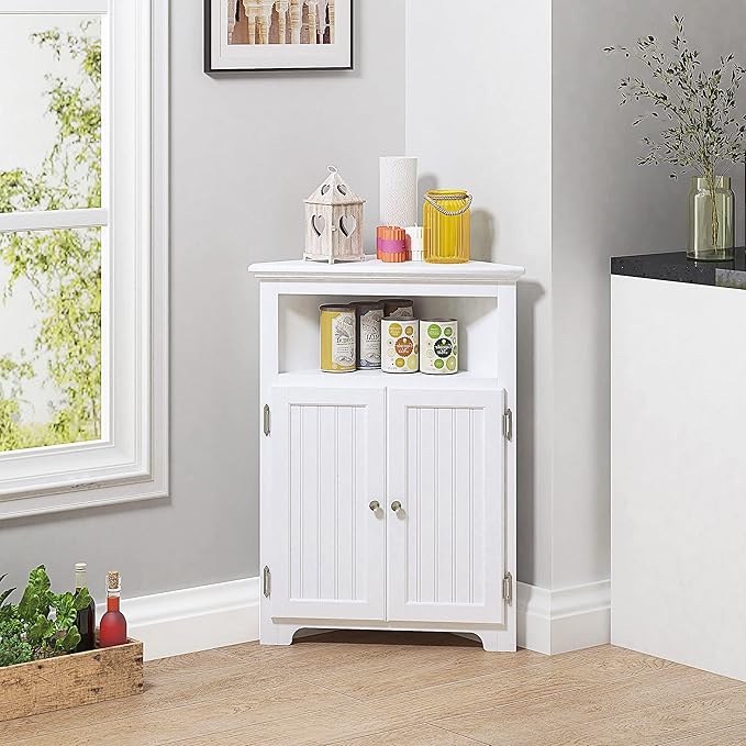 UTEX Bathroom Corner Storage Cabinet, Small Floor Corner Cabinet with Doors and Adjustable Shelves, Freestanding Narrow Storage Organizer for Bathroom, Kitchen, Living Room, White | Floor Corner Cabinet, Doors, Adjustable Shelves, Freestanding, Narrow ...