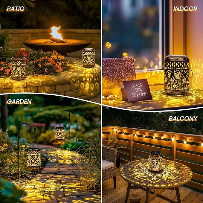 Hummingbird Gardening Gifts Outdoor Solar Lanterns, 1 Pack Garden Decor for Outside, Hanging Solar Lanterns Decorative Gifts for Gardeners, Mom, Grandma Birthday Vintage Table Metal Lights for Garden