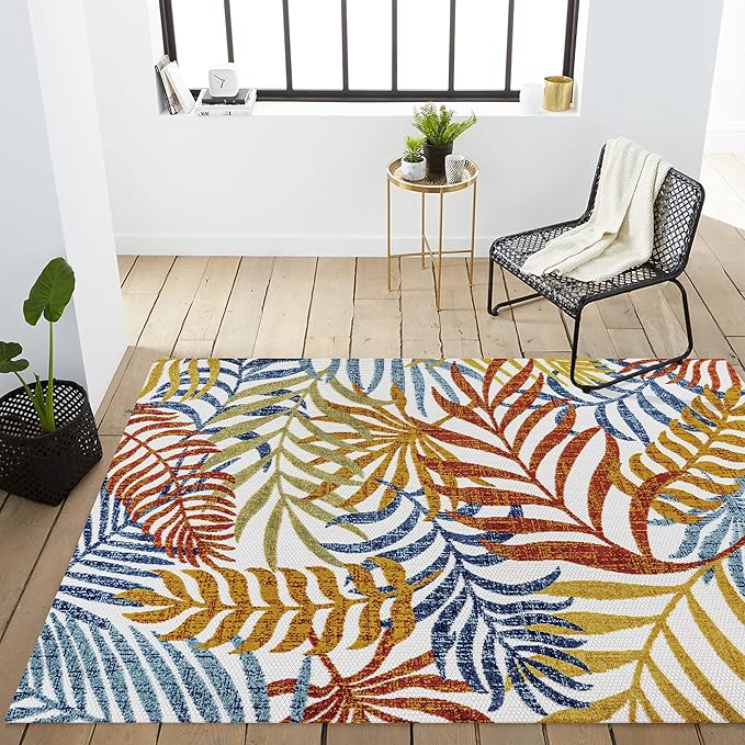 JONATHAN Y Tropics Palm Leaves Indoor Outdoor Area Rug 3X5 Cream/Orange, Boho for Backyard, Patio, Porch, Easy-Cleaning, High Traffic, Pet-Friendly, Non-Shedding (AMC100B-3)