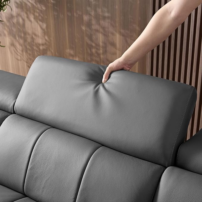 KEIKI 145" L-Shaped Genuine Leather Wall-Hugger Reclining Sofa with Left Chaise, Adjustable Backrest & Footrest, Modern Style Electric Control 4-Seater Couch with USB, for Living Room, Dark Grey