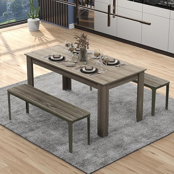 Moccha Wood Dining Table for 4-6 People, 63" Wood Rectangle Dinner Table, Modern Kitchen Table with L-Shaped Legs, 330lbs Weight Capacity, Farmhouse Dinette Desk for Dining Room, Living Room, Oak