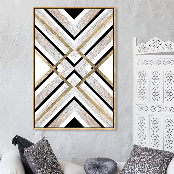 The Oliver Gal Artist Co. 30 in x 45 in, Abstract Geometric Lines, Modern Canvas Wall Art Print, Earthy Lux Living Room, Gold, Black