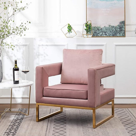 Roundhill Furniture Lenola Upholstered Accent Arm Chair, Pink 27.5D x 29.75W x 34.5H in