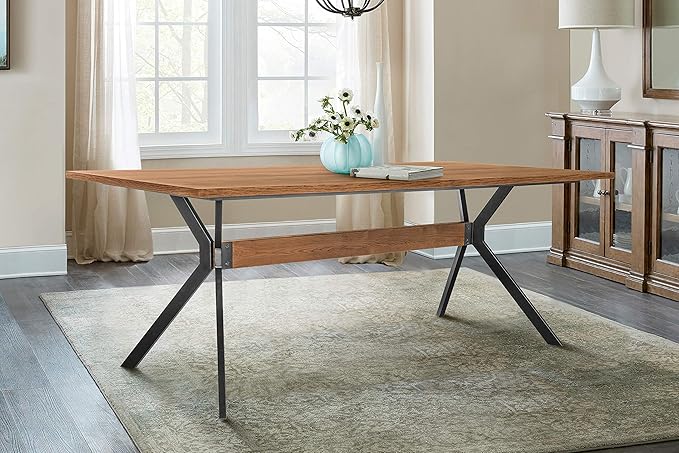 Armen Living Nevada Rustic Oak Wood Trestle Base Dining Table in Balsamico