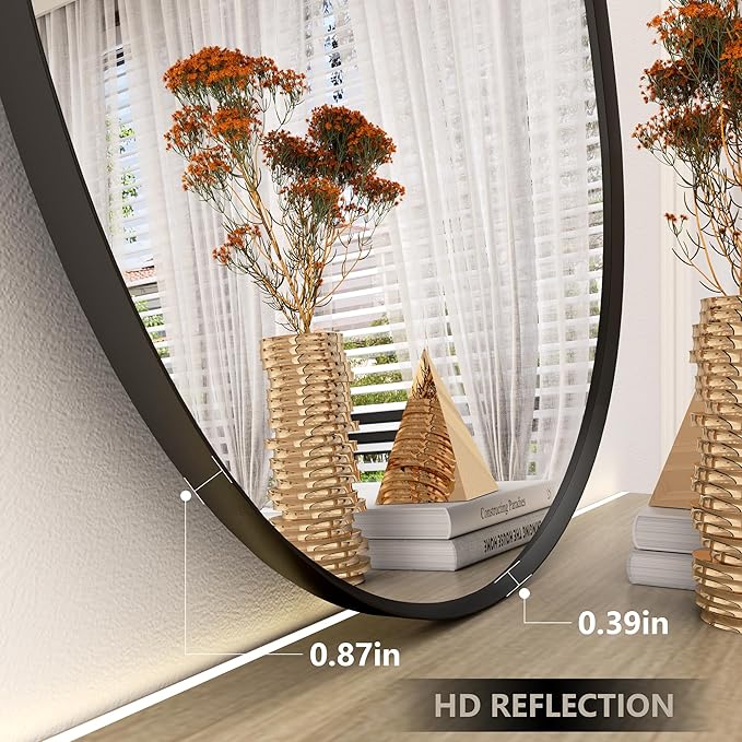 48x27 Black Irregular Wall Mirror, Black Matte Asymmetrical Bathroom Mirror, Decorative Aluminum Frame for Bathroom Bedroom Entryway, Shatterproof, Anti-Rust (Horizontally/Vertically)