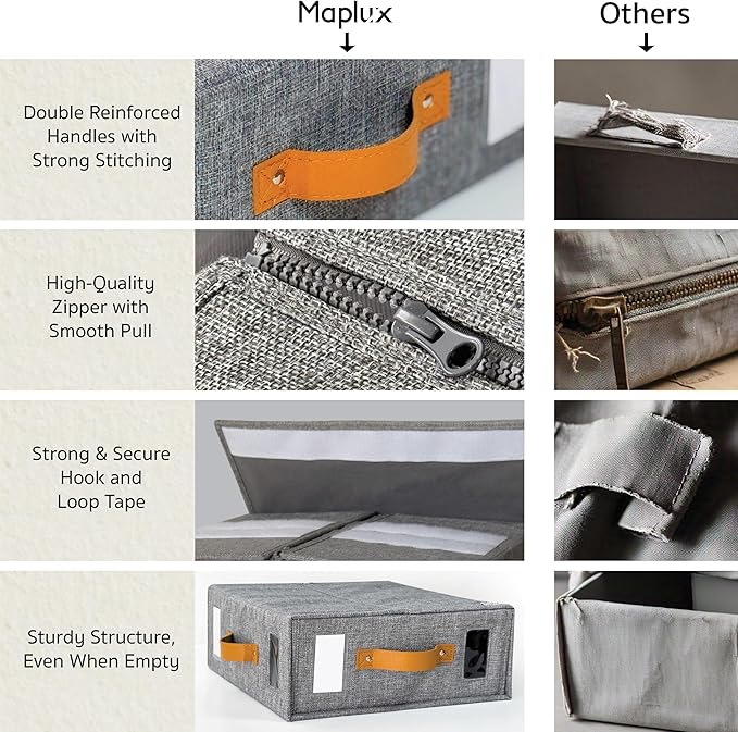 2-Pack Set Bed Sheet Organizer – Premium Linen Storage with PU Leather Handles & Dual Labels | Fits King/Queen Sheets | Closet, Underbed & Shelf Use | Closet Organizers and Storage (Gray)