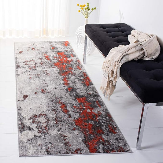 SAFAVIEH Adirondack Collection Runner Rug - 2'6" x 6', Orange & Grey, Modern Abstract Design, Non-Shedding & Easy Care, Ideal for High Traffic Areas in Living Room, Bedroom (ADR134P)