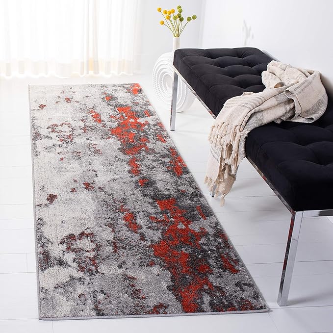 SAFAVIEH Adirondack Collection Runner Rug - 2'6" x 10', Orange & Grey, Modern Abstract Design, Non-Shedding & Easy Care, Ideal for High Traffic Areas in Living Room, Bedroom (ADR134P)