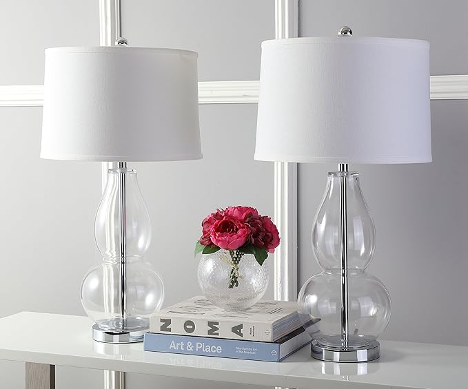 SAFAVIEH Lighting Collection Mercurio Crackle Glass Double Gourd 29-inch Bedroom Living Room Home Office Desk Nightstand Table Lamp Set of 2 (LED Bulbs Included)